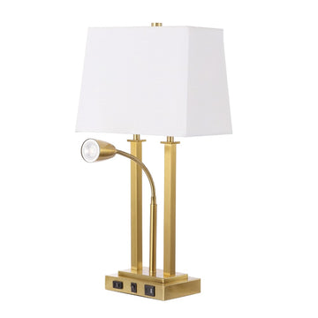 Blaire 23.75" 2-Light Modern Farmhouse Metal LED Table Lamp with USB Charging port - JONATHAN Y